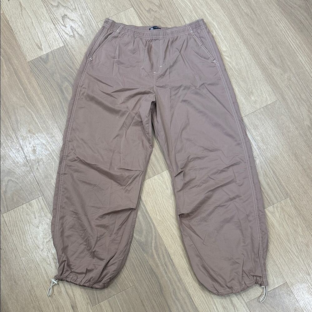 Zara Tan Parachute Style Pants Size Large